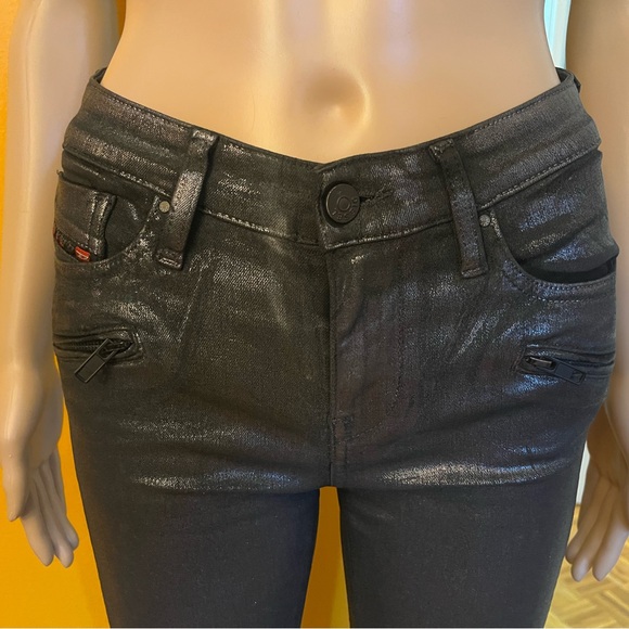 Diesel SKINZEE moto jeans sz 24 - Skinny coated silver denim - Picture 3 of 8